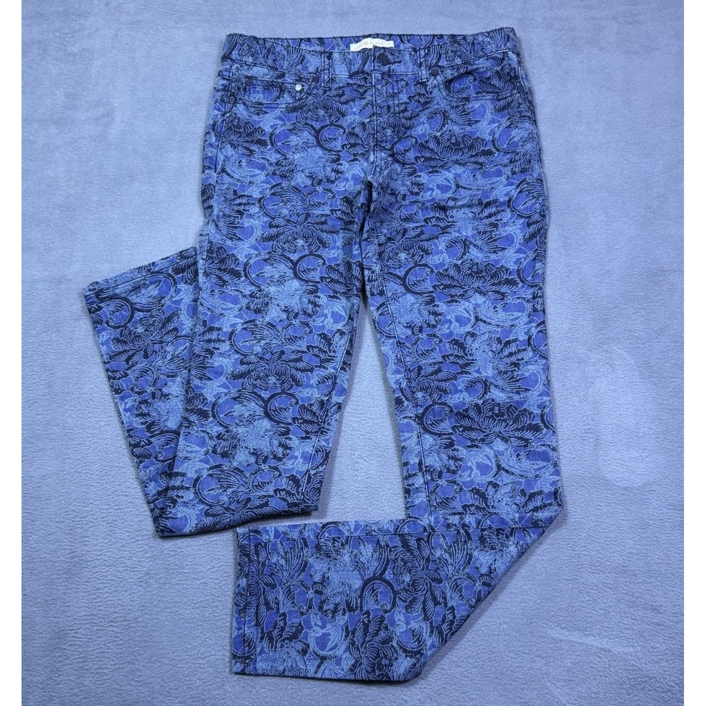 Tory Burch Jeans Womens 30x33 Blue Tropical Geometric Skinny Midrise Boho USA